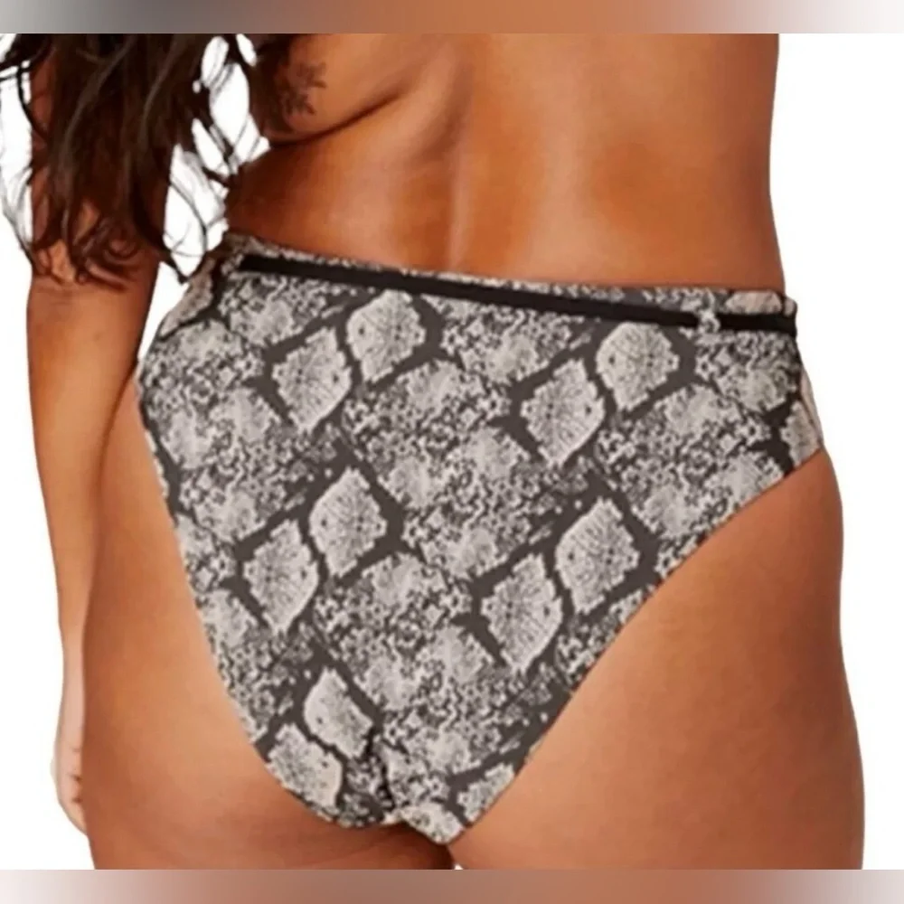 Andie Swim ‘Riviera High Waisted’ Belted Bikini Bottom | Black Snakeskin - NWT